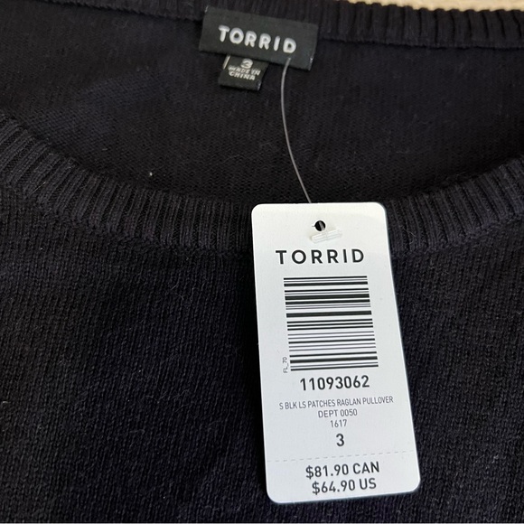 Torrid Black Crew Neck Sweater with Colorful Patches - Picture 6 of 7